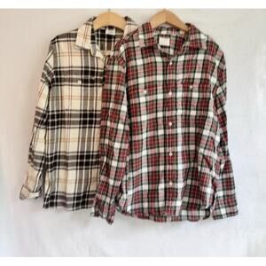 TWO Shirts Crewcuts GAP Boys Long Sleeve Button Up Shirts Flannel Size 12 XL EUC